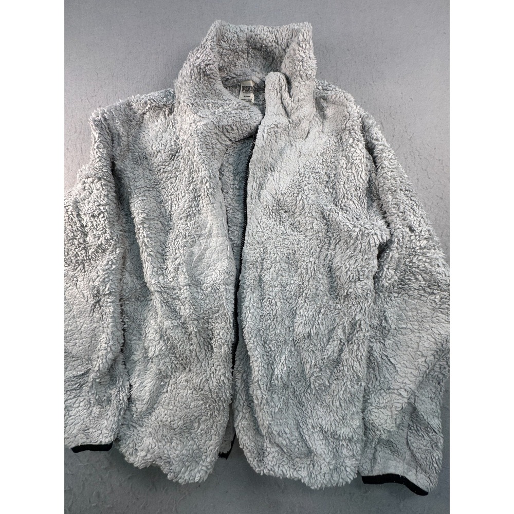 Victoria's Secret PINK Sherpa Fleece Jacket Womens Medium Gray Mock Neck Zip Up